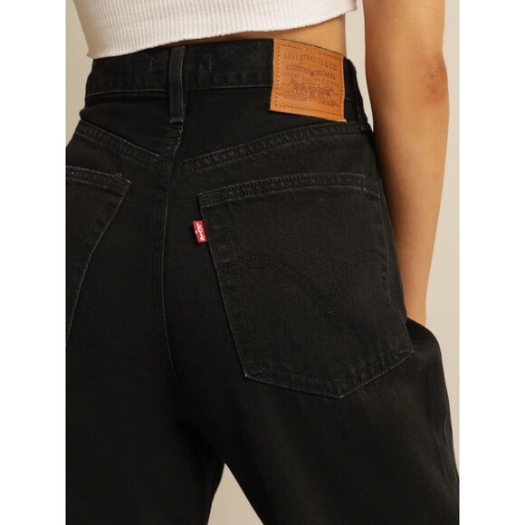Levis Premium Womens Denim Jeans High Loose Flare Rise Black Wide Leg Baggy - Picture 6 of 10